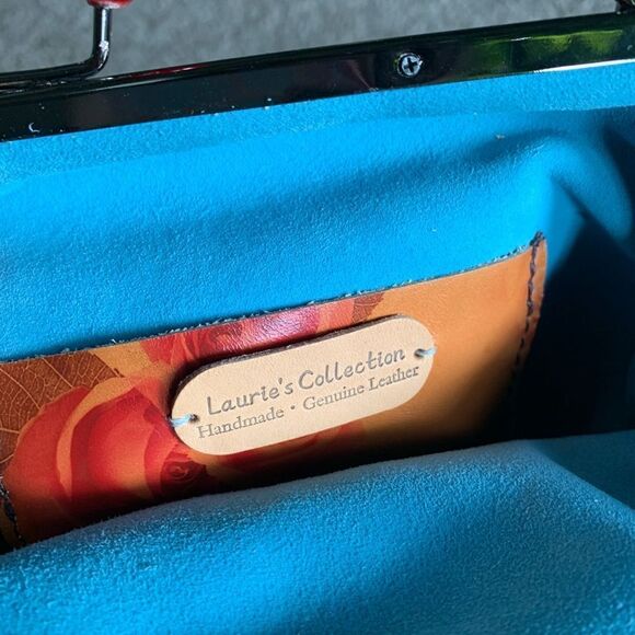 Handmade Genuine Leather Rose Print, Cherry Kisslock Purse/Wristlet/Crossbody - Picture 16 of 16